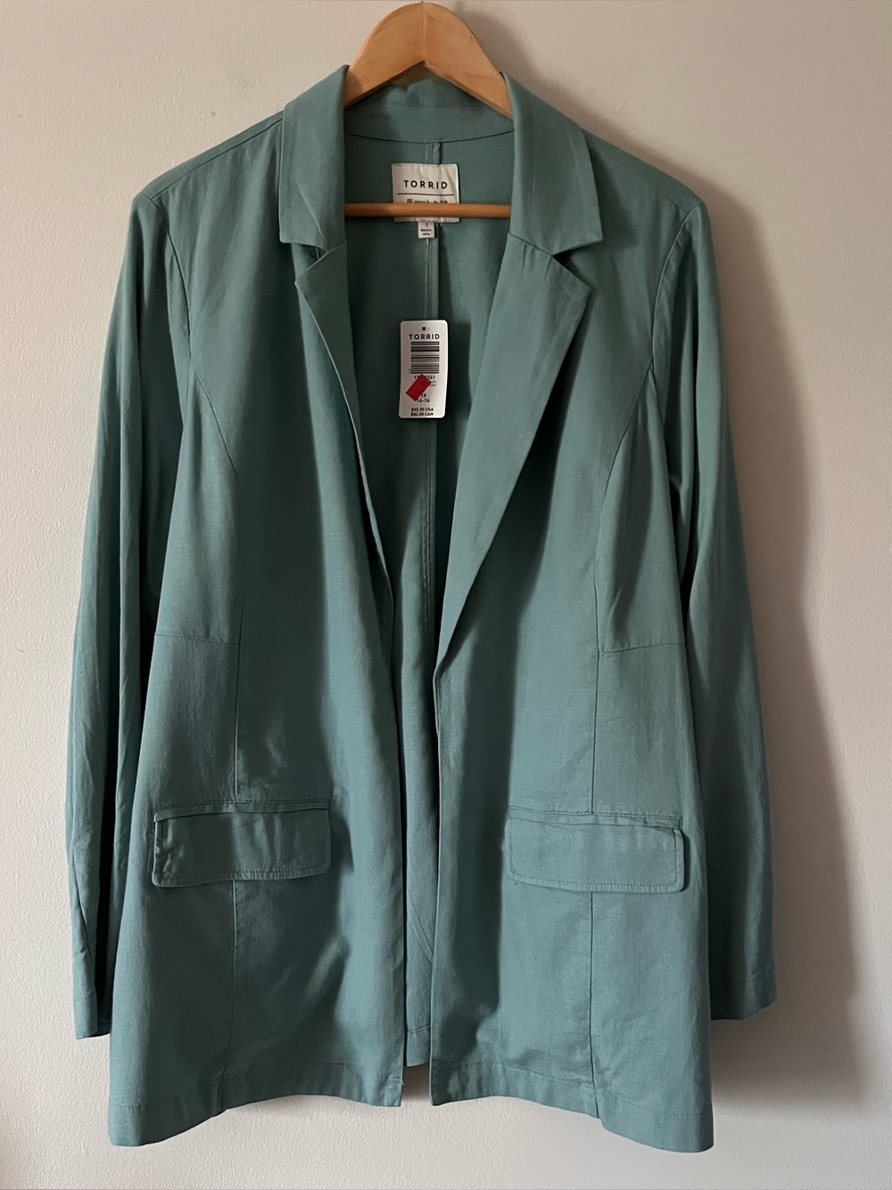 NWT Women’s Torrid Linen Blend Light Teal Green Blazer Size 1X 14-16